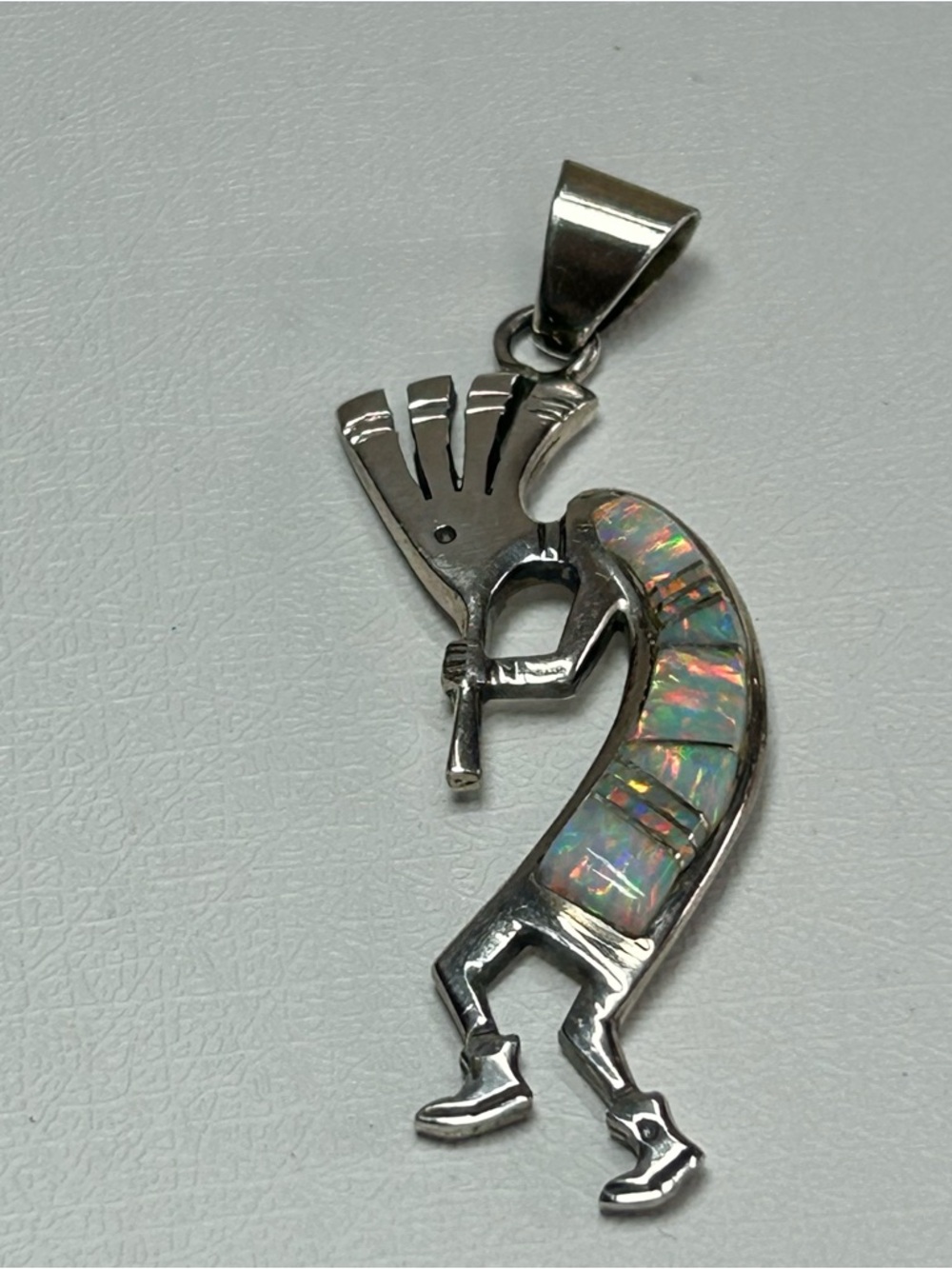 Kokopelli pendant in sterling silver 925 with opal inlay 6 grams